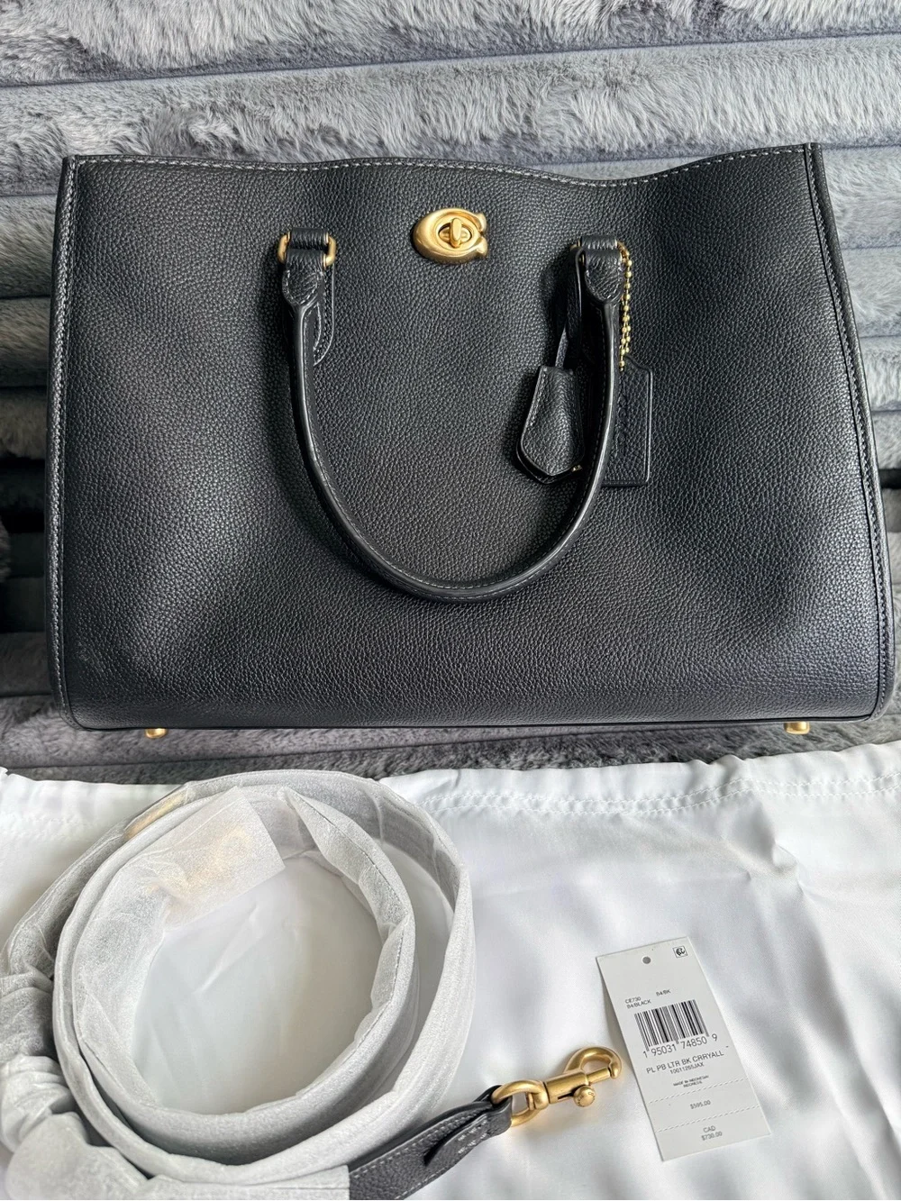 Coach Black Leather Laptop Tote with Gold Hardware